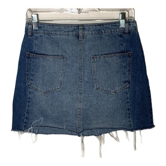 Altar’d State Denim Mini Skirt S Raw Hem Distressed Blue Jean Casual - Picture 2 of 6